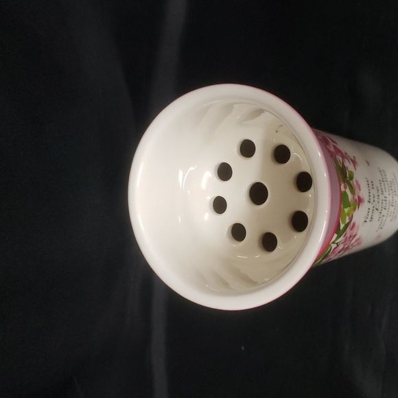 Ganz NWT Floral Ceramic Vase with Arranger and Love Quote, Pink & Ivory - Picture 3 of 9